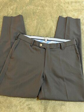 Peter Millar Mens Golf Pants Gray Crown Performance Polyester 33x32 Flat Front